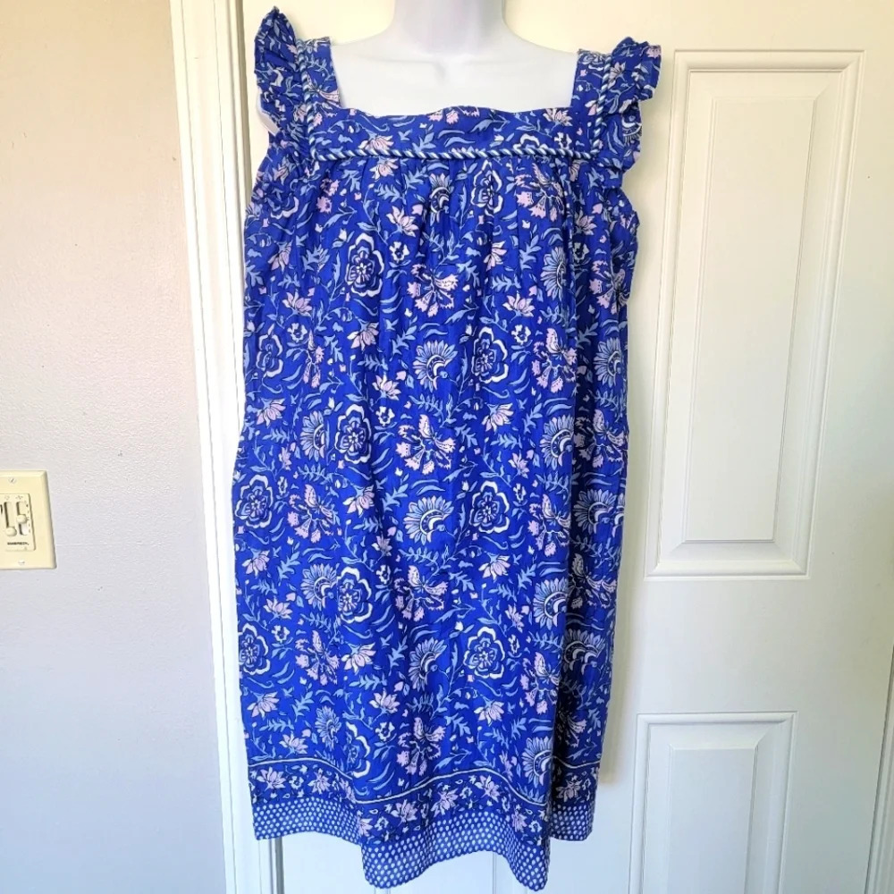 NWT Vineyard Vines Girls Flutter Sleeve Dress Blue With Pink Lt Blue Floral XL